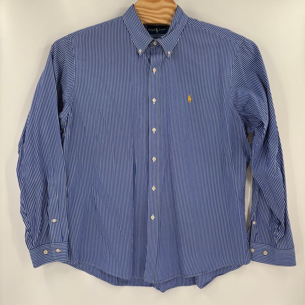 Ralph Lauren Mens 2XL Blue White Striped Long Sleeve Button Down Shirt - Picture 4 of 5